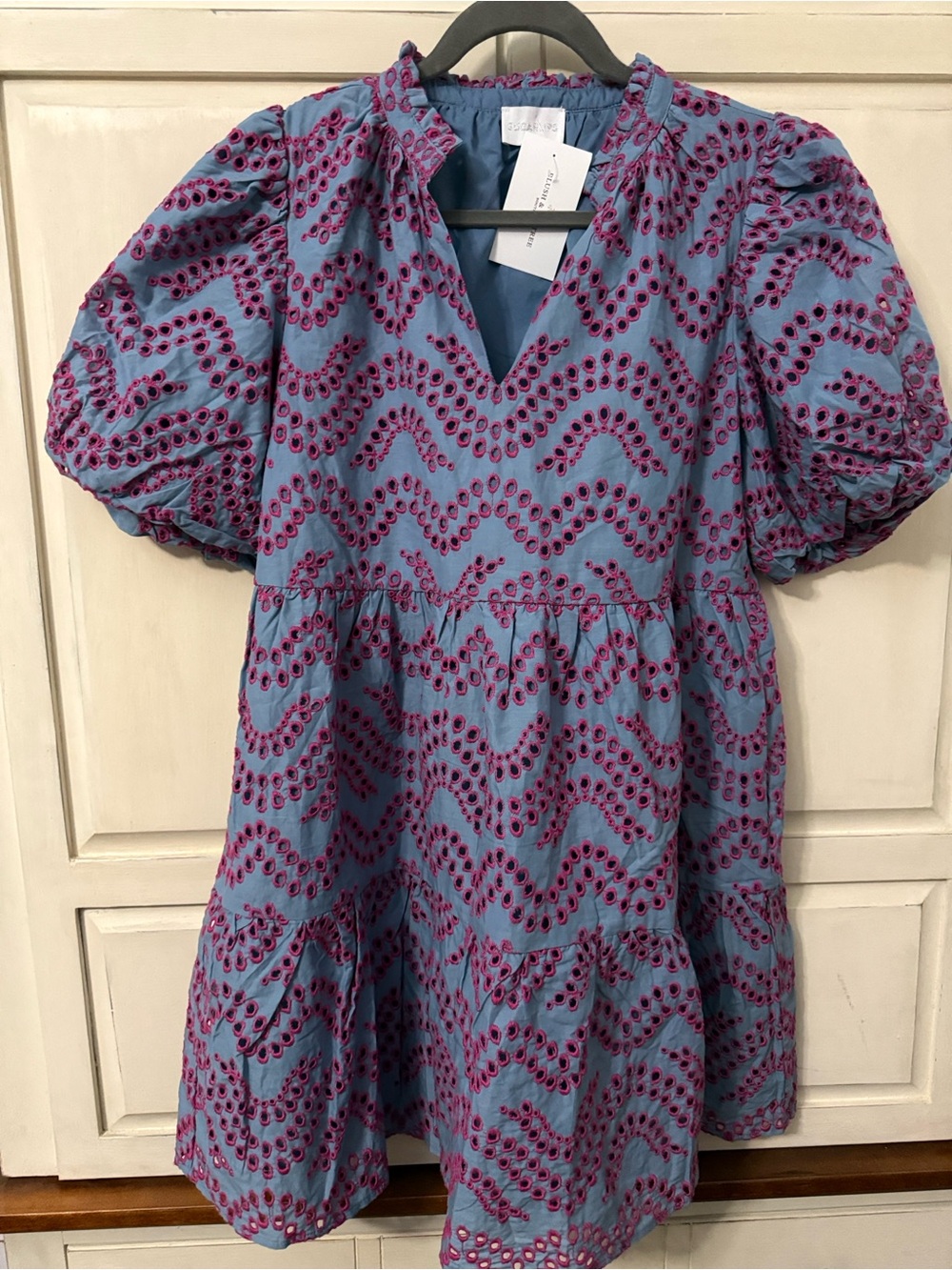 Sugarlips Blue Mini Dress with Magenta Eyelet Details